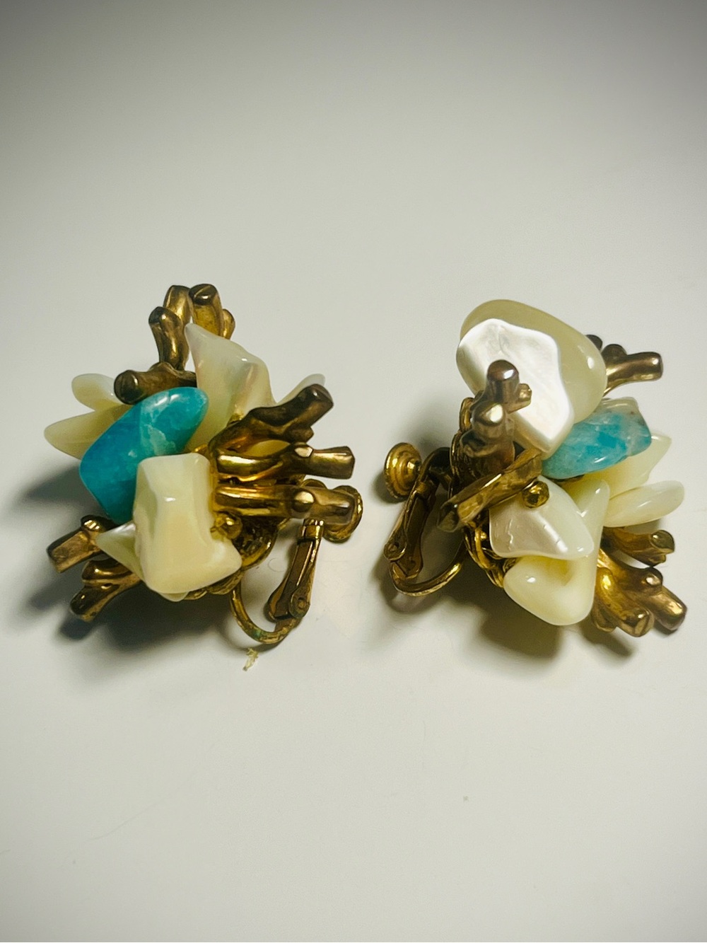 Signed Miriam Haskell Oceanic 1950s Hand-Wired Filigree Clip-on Earrings